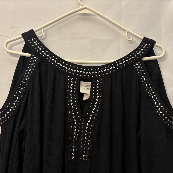 Knox Rose Dress Cold Shoulder Studded Long Sleeve Tunic Black Music Fest M Rayon - Picture 3 of 8